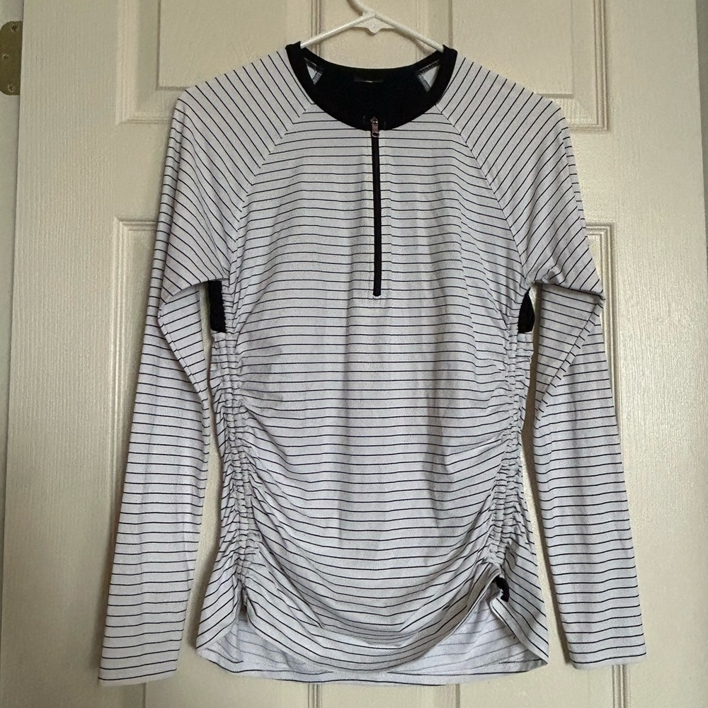 Calia Striped Quarter Zip Ruched Top Sz Small-Medium